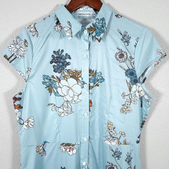 Misslook Maxi Dress Floral Blue Button Down Size XL Cottagecore - Picture 4 of 12